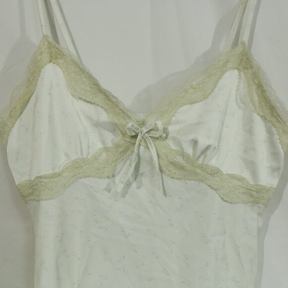 Vintage Satin Cami Top | White w/ Lace Trim | Stretch Fit small - Picture 5 of 9